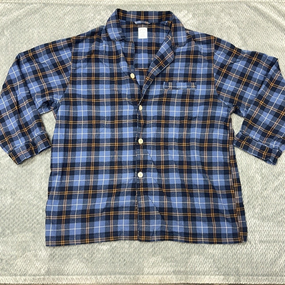Brooks Brothers Pajama Shirt Men's Size XL Blue Plaid Long Sleeve 100% Cotton